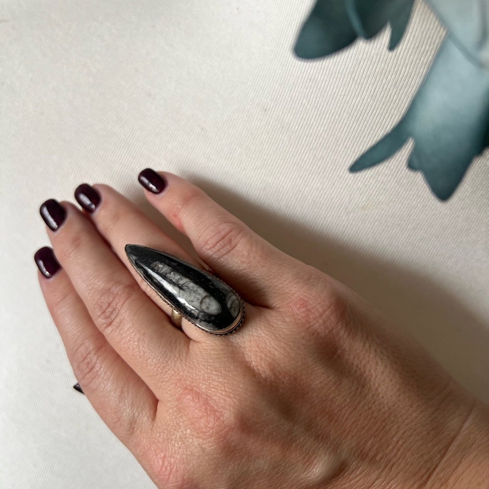 Black and White Fossil Ring
